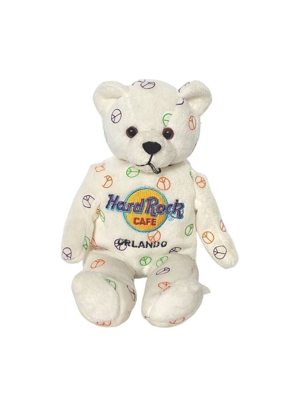 Hard Rock Cafe Orlando Teddy Bear Peace Sign Plush 9 Inch